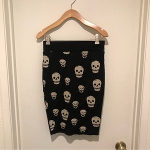 Black Tan Skull Knit Pencil Skirt